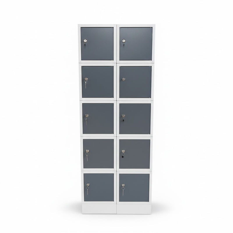 Förvaringsskåp i plåt med fem låsbara luckor,