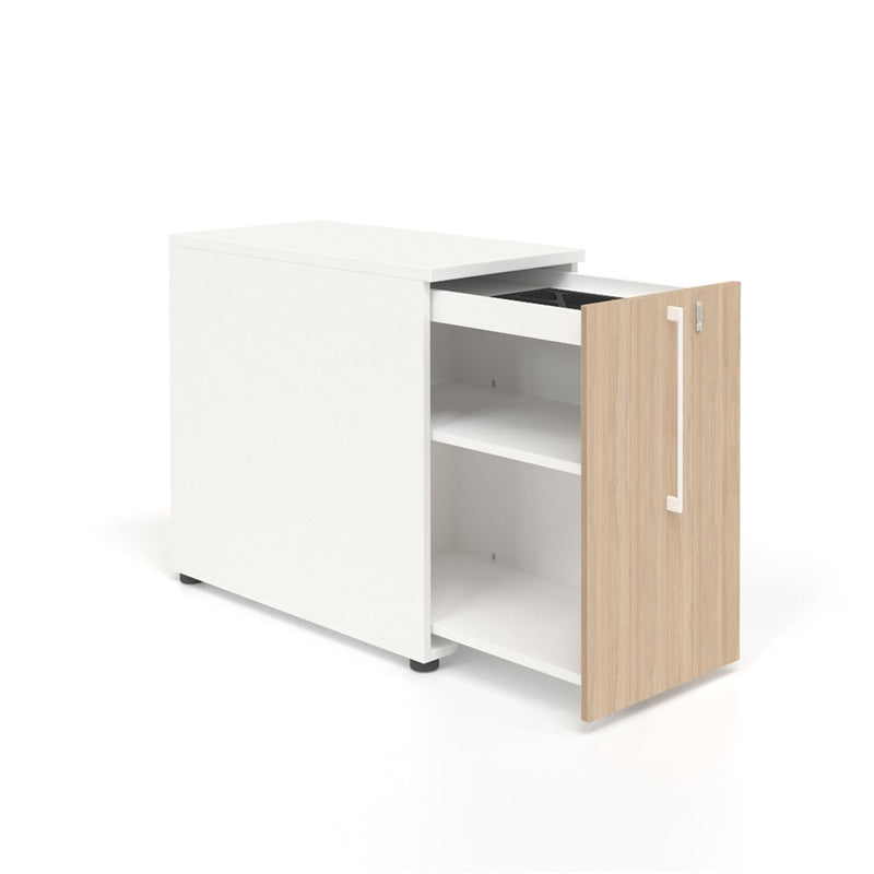 Skåp Boxi m utdragbar hyllsektion, låsbart, pennlåda H740xB800xD420